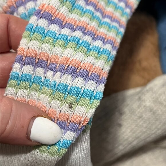 Madison Tash Multicolor Knit Striped Short Sleeve Sweater Top XL - Picture 5 of 6